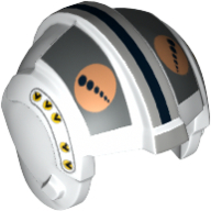 Lego Helmet Rebel Pilot, Center Ridge with Flat Silver Rectangles, Medium Nougat and Black Circles Print / White