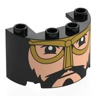 Cylinder Half 2 x 4 x 2 with 1 x 2 Cutout with Light Nougat Face, Black Beard, Moustache, Gold Helmet Print