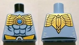 Torso Chima Muscles Outline and Gold Belt and Shoulder Plate Pattern Front and Back / Bright Light Blue