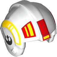 Lego Helmet Rebel Pilot, Center Ridge with Yellow/Red Markings print / White