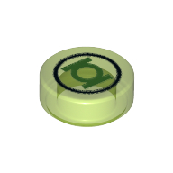 Lego Tile Round 1 x 1 with Black Circle and Bright Green Lantern Symbol Print / Trans-Bright Green