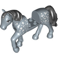 Lego Animal, Horse with Raised Leg, Black Mane and Tail, White Spots print / Sand Blue