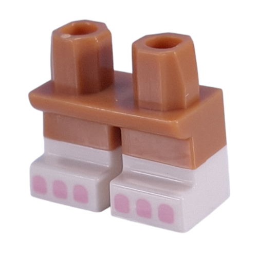 Lego Leg Short with White Feet Pattern with Bright Pink Toes/Claws print / Medium Nougat