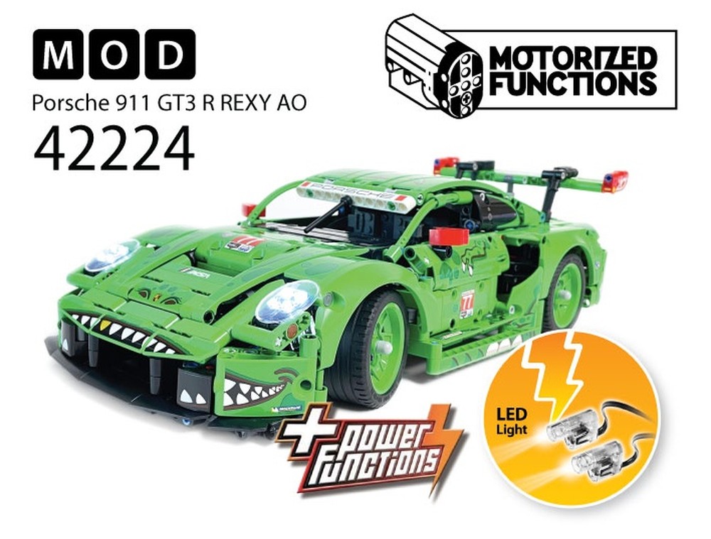 Lego 42224 Porsche 911 GT3 R REXY AO Racing Car RC MOD for Power Function Motors