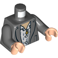 Lego Torso Jacket with White Shirt and Metallic Gold Pendant Print (Tina Goldstein), Dark Bluish Gray Arms, Light Nougat Hands / Dark Bluish Gray