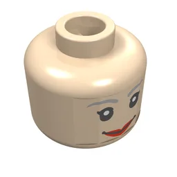 Minifig Head Mary Jane, Brown Thin Eyebrows, White Pupils and Short Eyelashes, Wide Smile with Red Lips Print / Light Nougat