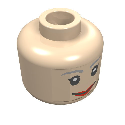 Lego Minifig Head Mary Jane, Brown Thin Eyebrows, White Pupils and Short Eyelashes, Wide Smile with Red Lips Print / Light Nougat