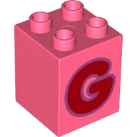 Duplo Brick 2 x 2 x 2 with Red 'G' Print / Coral