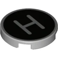 Tile Round 2 x 2 with 'H' on Black Background Print / Light Bluish Gray