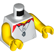 Lego Torso Polo Shirt with Red Collar, Whistle and Red Lifeguard Float on Back Print, Yellow Arms and Hands / White
