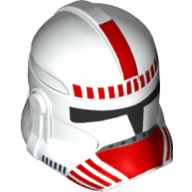 Lego Helmet Clone Trooper Phase 2, Closed Front, Red Shock Trooper Markings Print / White