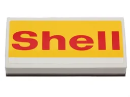 Slope, Curved 2 x 4 x 2/3 with Bottom Tubes with 'Shell' on Yellow Background Pattern (Sticker) - Set 40196