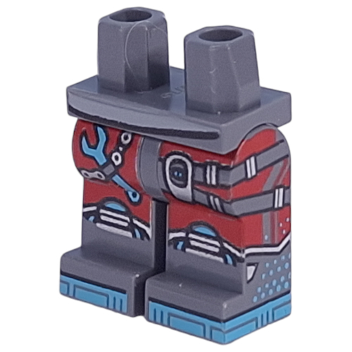 Lego Hips and Dark Bluish Gray Legs with Red Pants, Medium Azure Spanner, Toes, Silver Straps print