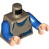 Lego Torso Dress, Blue Undershirt, Blue Sash Belt with Red Buckle Print, Blue Arms, Light Nougat Hands / Dark Tan