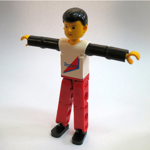 Lego Technic Figure Red Legs, White Top with Red Triangle Print, Black Arms / [No Color/Any Color]