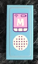 Tile 1 x 2 with Speaker Grille, Buttons and 'M' Pattern (Sticker) - Set 41325 / Medium Azure