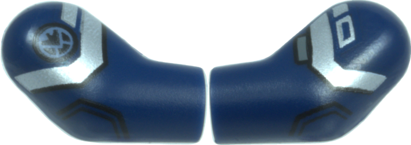 Lego Arm, (Matching Left and Right) Pair with Silver Armor Plates, Dark Bluish Gray Rectangle, Sand Blue SHIELD Logo, and Black Outlines Pattern