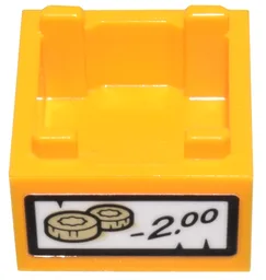 Container, Box 2 x 2 x 1 - Top Opening with Flat Inner Bottom with Tan Moon Cakes, '2.00' and Black Border Pattern (Sticker) - Set 80036