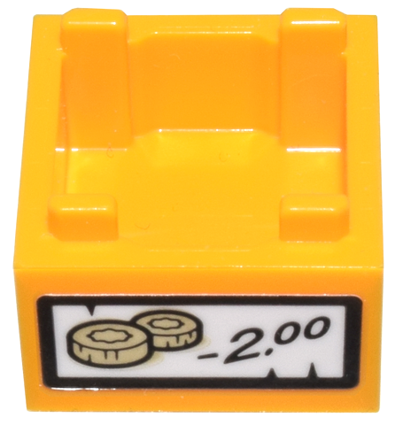 Lego Container, Box 2 x 2 x 1 - Top Opening with Flat Inner Bottom with Tan Moon Cakes, '2.00' and Black Border Pattern (Sticker) - Set 80036