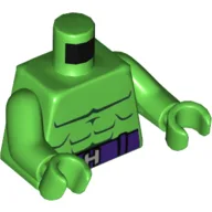 Torso Bare Chest, Muscles, Dark Purple Belt with 'H' Buckle Print, Bright Green Arms and Hands / Bright Green