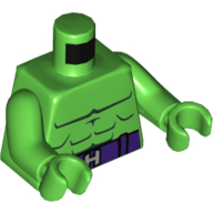 Lego Torso Bare Chest, Muscles, Dark Purple Belt with 'H' Buckle Print, Bright Green Arms and Hands / Bright Green
