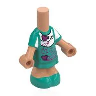 Microdoll Body Short Dress Dark Turquoise with White Shirt Print, Nougat Arms and Legs / Nougat