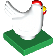 Lego Duplo Animal Chicken / Hen, Tail, Smooth Red Comb, on Green Base / White