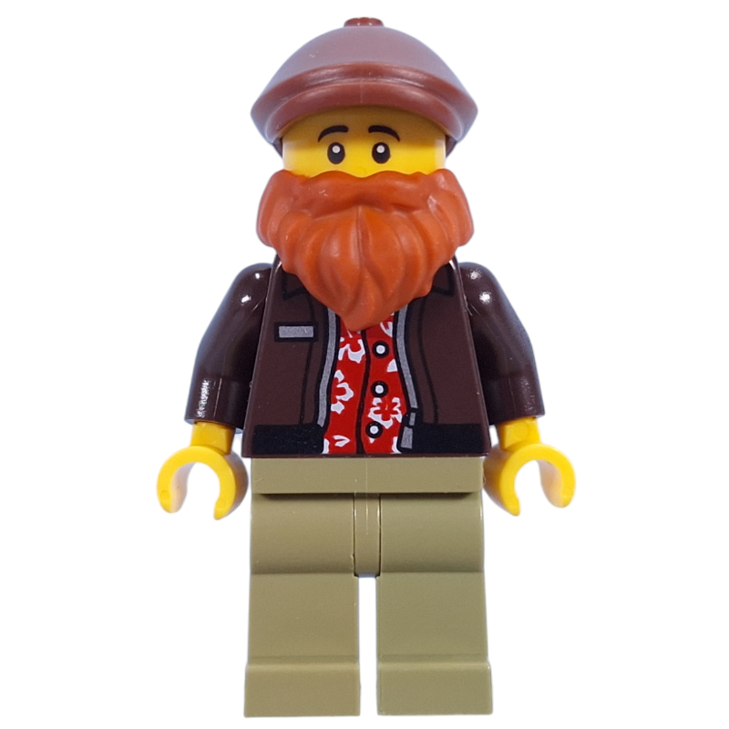 Lego Photographer, Dark Brown Torso, Olive Green Legs, Reddish Brown Cap, Beard