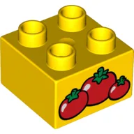 Duplo Brick 2 x 2 with Tomatoes Print / Yellow