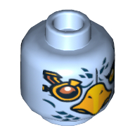 Lego Minifig Head Eglor, Eagle with Beak, Yellow Eyes, Dark Blue Feathers, Angry Eyes / Gold Monocle Print / Bright Light Blue