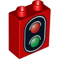 Duplo Brick 1 x 2 x 2 with No Bottom Tube, Traffic Signal Double Print / Red