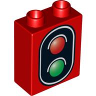 Lego Duplo Brick 1 x 2 x 2 with No Bottom Tube, Traffic Signal Double Print / Red