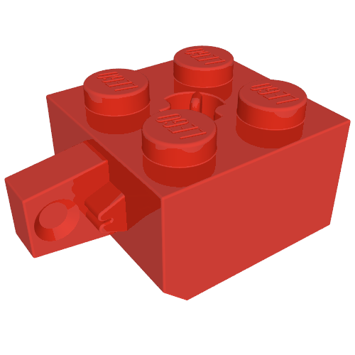 Lego Hinge Brick 2 x 2 Locking with 1 Finger Vertical and Axle Hole [X Opening] / Red