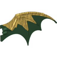 Lego Creature Body Part, Dragon Wing 19 x 11 with Marbled Dark Green Pattern / Pearl Gold