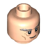Minifig Head Gandalf, Thick Gray Eyebrows and Smile Print [Hollow Stud] / Light Nougat