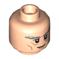 Lego Minifig Head Gandalf, Thick Gray Eyebrows and Smile Print [Hollow Stud] / Light Nougat