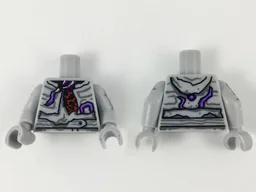 Torso Hoodie Tattered with Dark Bluish Gray Markings over Black and Red Shirt, Dark Purple and Medium Lavender Cracks Pattern / Light Bluish Gray Arms with Dark Bluish Gray Cracks Pattern / Light Bluish Gray Hands