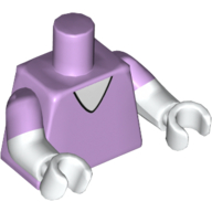 Lego Torso, Dual Molded Arms, V-Neck Shirt Print, Lavender Sleeves Pattern, White Arms and Hands / Lavender