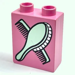 Duplo Brick 1 x 2 x 2 with Comb and Brush Print / Duplo Pink
