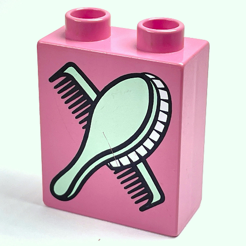 Lego Duplo Brick 1 x 2 x 2 with Comb and Brush Print / Duplo Pink