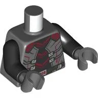 Torso, Armor, Black Chest, Dark Red Lines, Silver Belt Print, Black Arms, Dark Bluish Gray Hands / Dark Bluish Gray