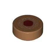 Tile Round 1 x 1 with Circle and Dark Red Blob Print / Medium Nougat