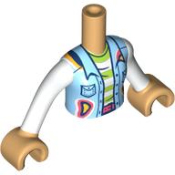 Lego Minidoll Torso Girl with Medium Blue Jacket, Coral Pockets, Belt, White/Lime Striped Shirt, Warm Tan Arms and Hands / Warm Tan