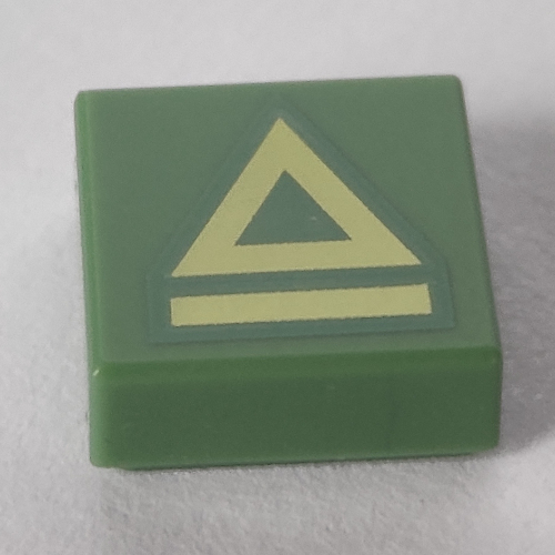 Lego Tile 1 x 1 with Bright Light Yellow Triangle, Stripe print / Sand Green