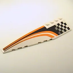 Brick Wedged, Curved 12 x 3 Left with Black and Orange Checkered / Striped Race Print / White