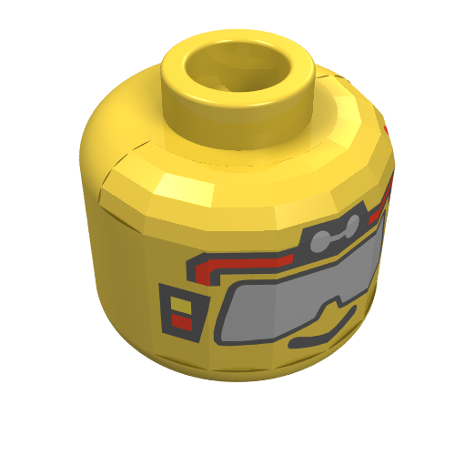 Lego Minifig Head Unitron Chief / RoboForce, Silver Sunglasses and Red Headset Print [Blocked Open Stud] / Yellow