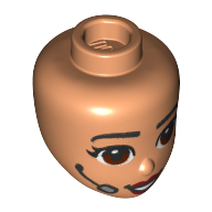 Lego Minidoll Head with Reddish Brown Eyes, Dark Red Lips, Headset Microphone print / Nougat