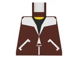 Torso Bomber Jacket with White Pockets, Zipper and Collar over Black Shirt, Yellow Neck Pattern / Brown