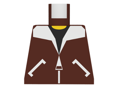Lego Torso Aviator Bomber Jacket with White Pockets, Zipper and Fur Collar over Black Shirt, Yellow Neck Pattern