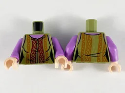 Torso Female Blouse, Ornate Gold, Dark Red and Dark Orange Pattern / Medium Lavender Arms / Light Nougat Hands